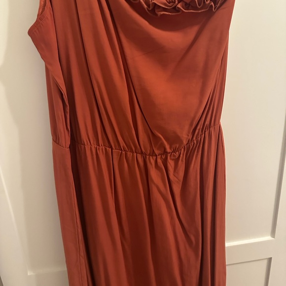 Chic One-Shoulder Terracotta Dress - Picture 4 of 7